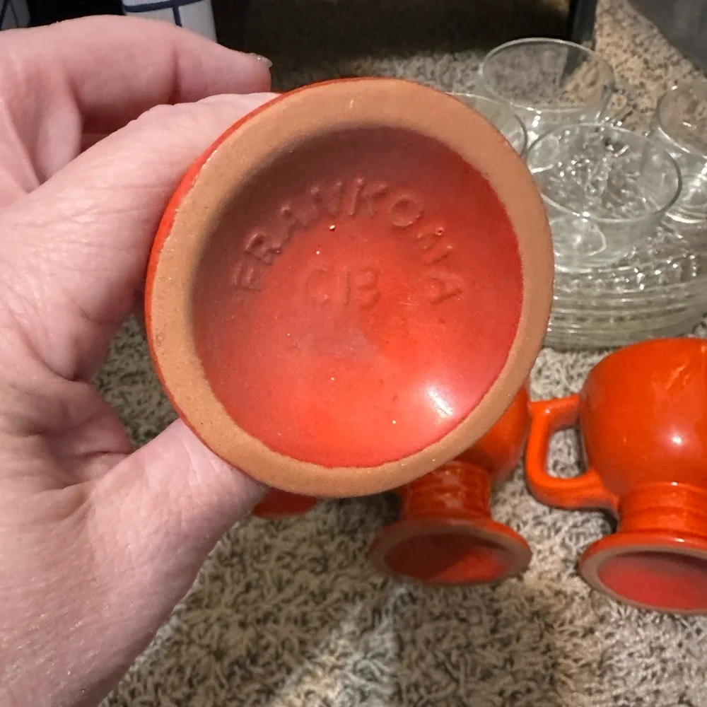 Vintage orange Frankoma pottery mugs - Picture 2 of 3